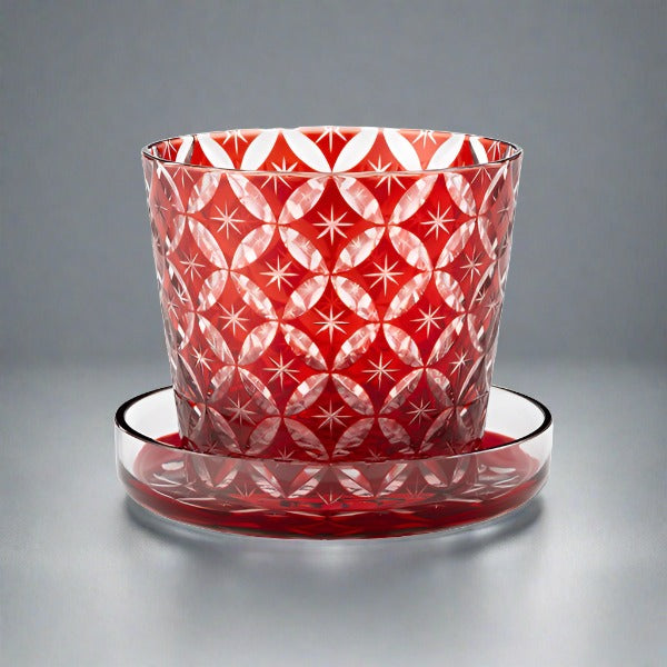 Hirota Edo Kiriko Futachoko Glass with Lid - Shippo 七宝