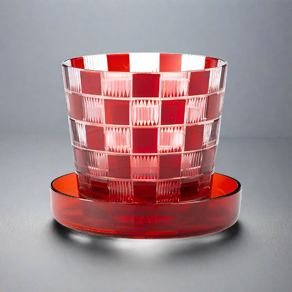 Hirota Glass Edo Kiriko Futachoko Glass with Lid - Ichimatsu 市松