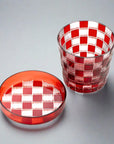 Hirota Glass Edo Kiriko Futachoko Glass with Lid - Ichimatsu 市松