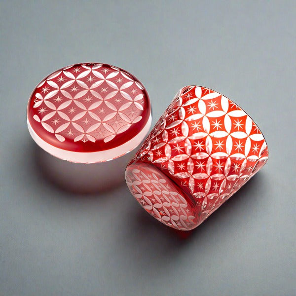 Hirota Edo Kiriko Futachoko Glass with Lid - Shippo 七宝