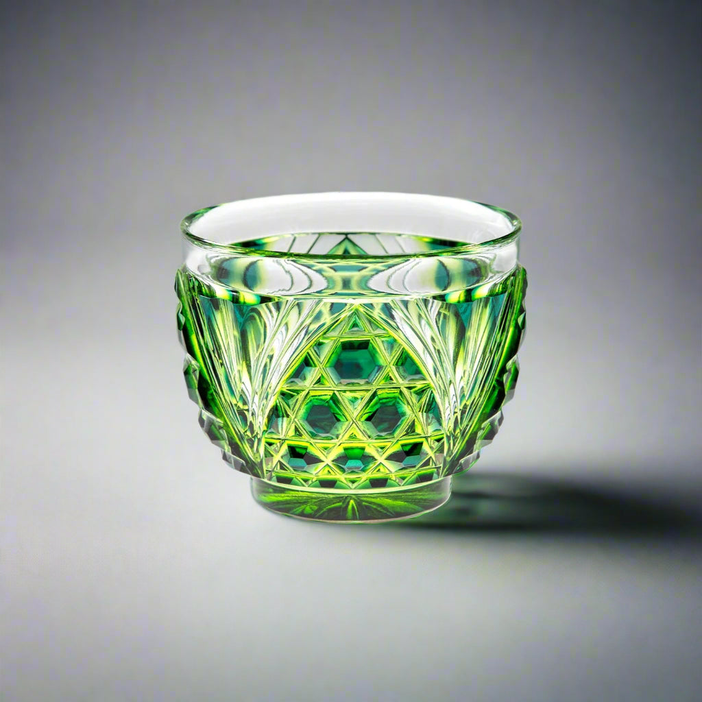 Satsuma Kiriko Hexagonal Basket Sake Glass - Cut 208 (Three Colours)