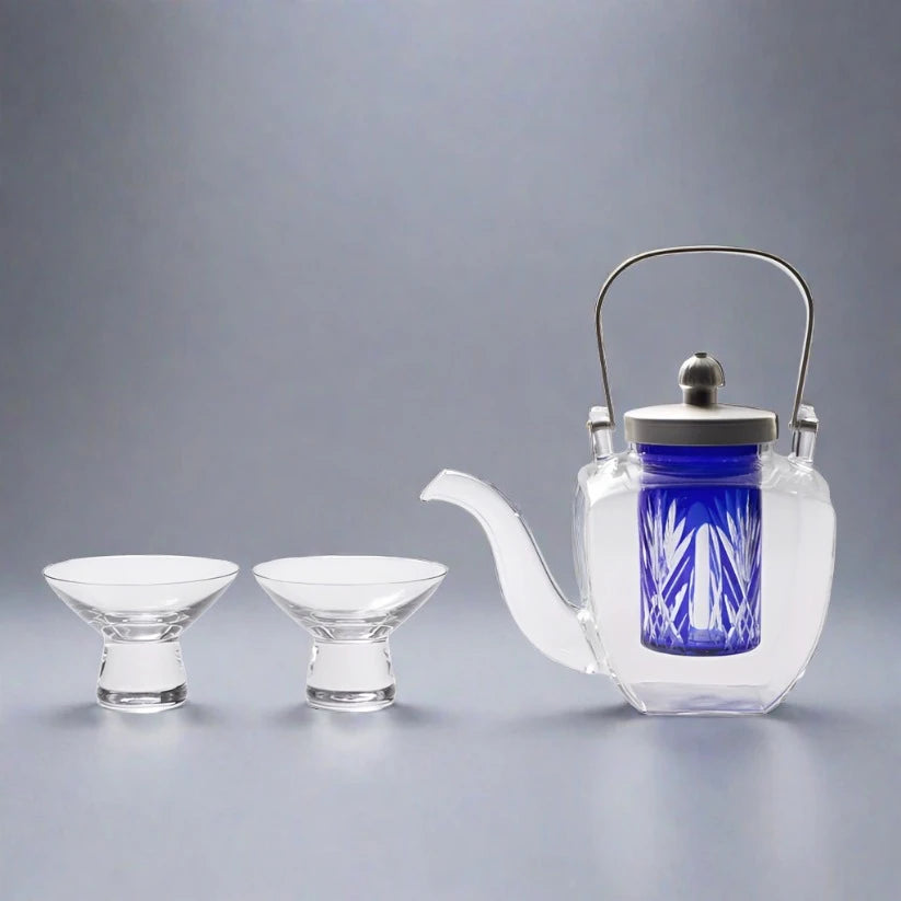 Hirota Edo Kiriko Sake Set - Blue