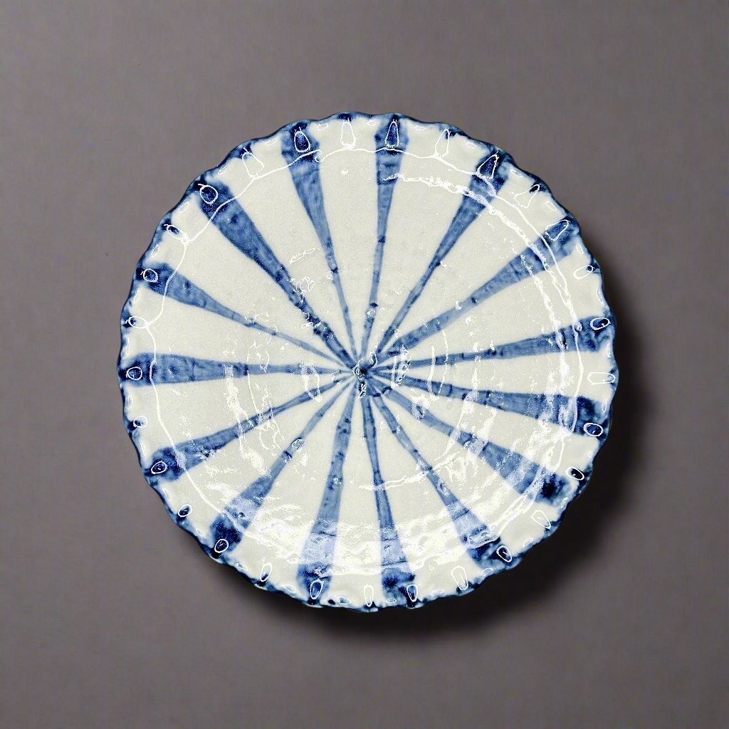 Ichiyama Blue Striped Wavy-edged Plate