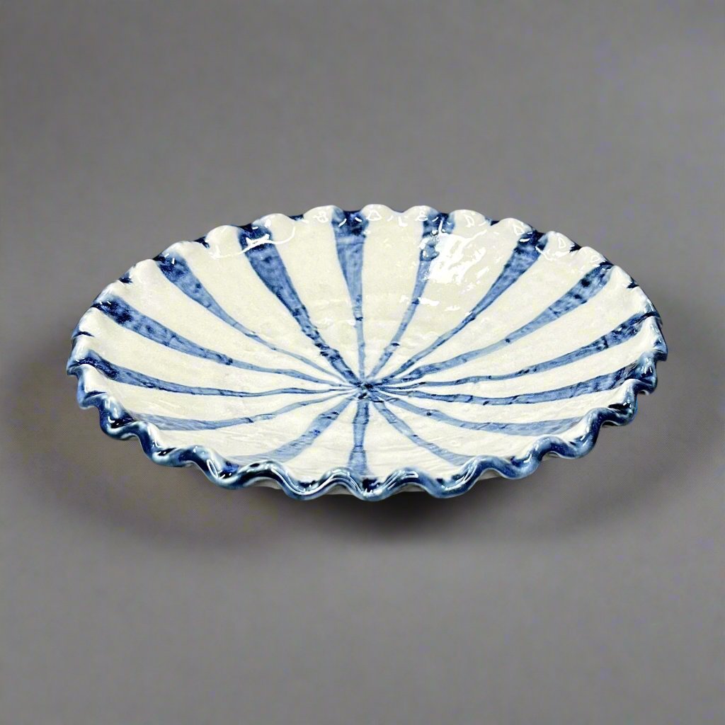 Ichiyama Blue Striped Wavy-edged Plate