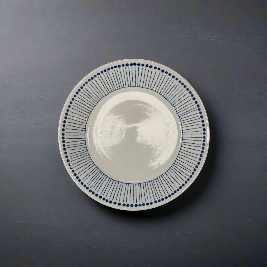Mino-ware Blue Linear Stripe Deep Plate