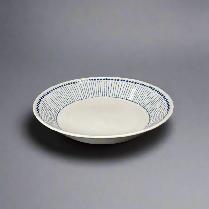 Mino-ware Blue Linear Stripe Deep Plate
