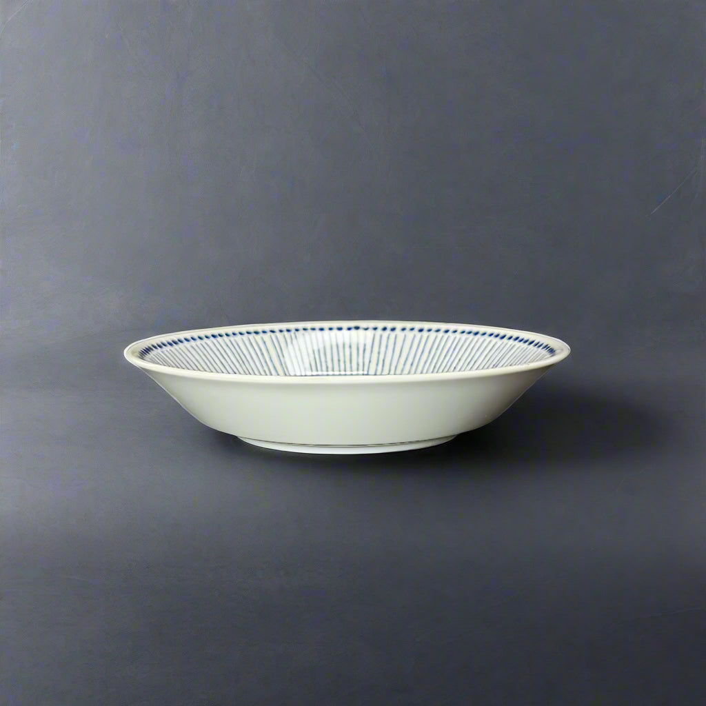 Mino-ware Blue Linear Stripe Deep Plate