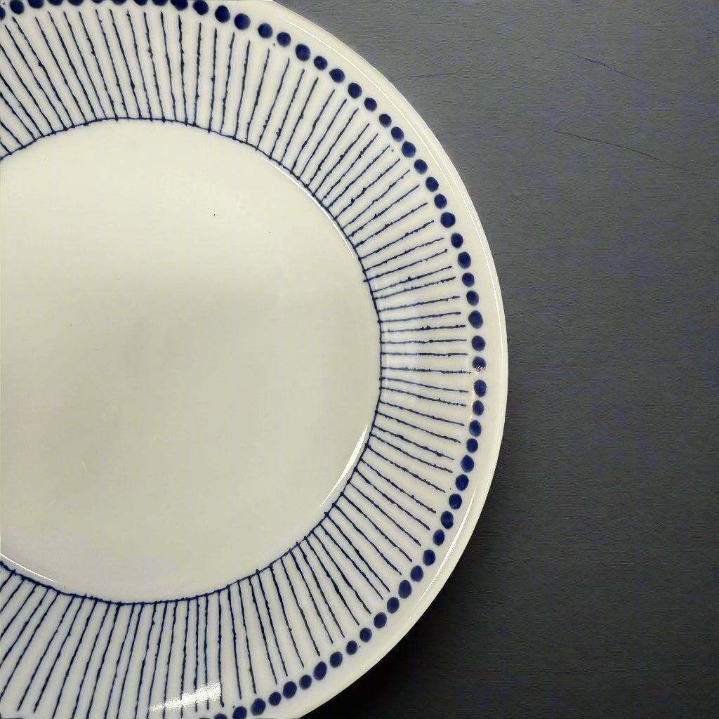 Mino-ware Blue Linear Stripe Deep Plate