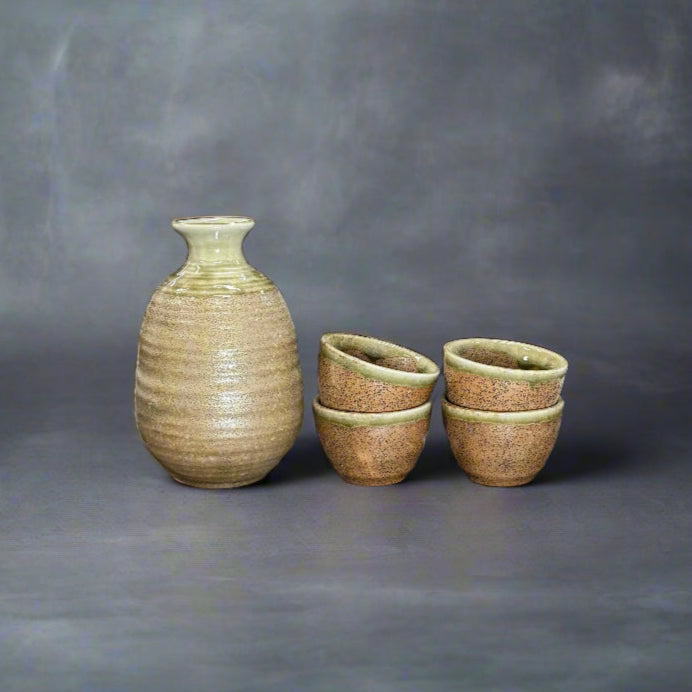Mino-ware Moss Clay Sake Set