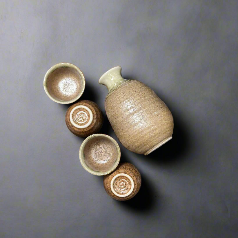 Mino-ware Moss Clay Sake Set