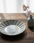 Mino Ware Grey Glaze Floral-shaped Deep Plate - Two Sizes