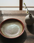 Red Glaze Comb-textured Footed Plate