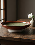 Red Glaze Comb-textured Footed Plate