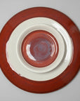 Red Glaze Comb-textured Footed Plate