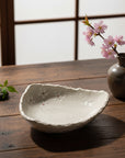 White Textured Floral Triangle Plate