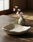 White Textured Floral Triangle Plate