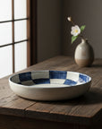 Hand-painted Indigo Grid Deep Plate
