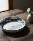 Hand-painted Indigo Grid Deep Plate