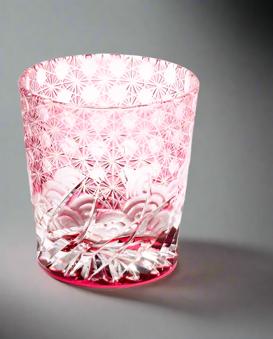 Yamada Glass Edo Kiriko Crystal Whisky Glass - Sazanami 漣 (Pink)