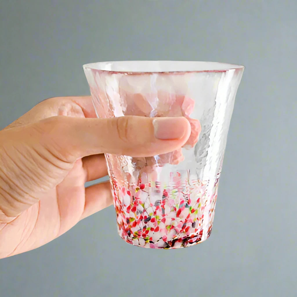 Tsugaru Vidro Japanese Glass Tumbler – Dancing Cherry Blossoms