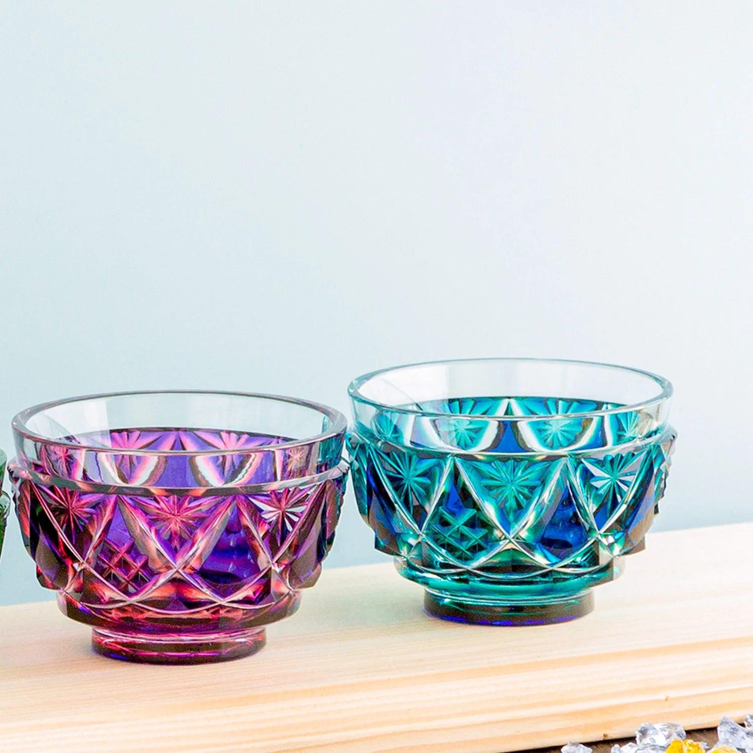Satsuma Kiriko Two-tone Crystal Sake Glass - Sueru 寿恵瑠 (Three Colours)