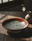 Red Glaze Comb-textured Footed Plate