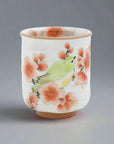 Asahido Kiyomizu ware Plum & Japanese White-Eye Teacup