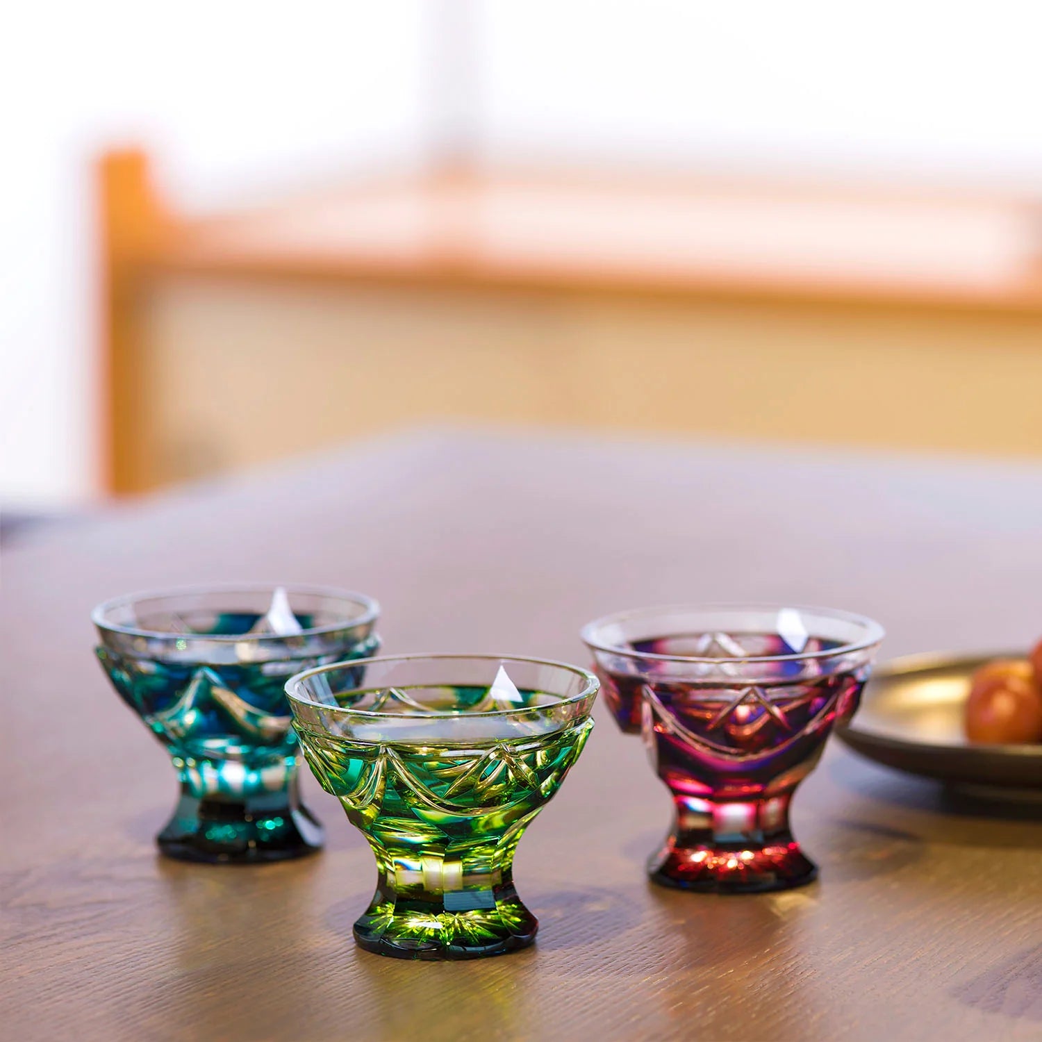 Satsuma Kiriko Legged Sake Glass - Cut 202 (Azure Gold Red)