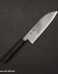 Hatsukokoro Blue 2 Damascus Migaki Santoku 180mm Ebony Handle