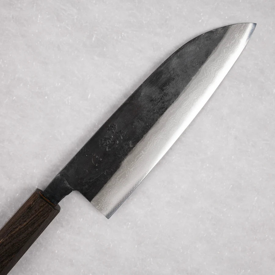 Hatsukokoro Shikkoku Blue 2 Kurouchi Damascus Santoku 165mm