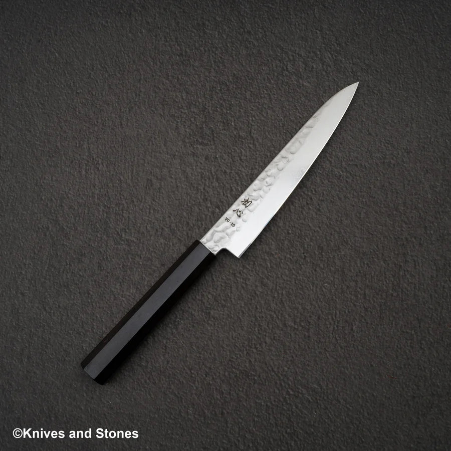 Hatsukokoro Hayabusa VG10 Damascus Tsuchime Petty 150mm Ebony Handle
