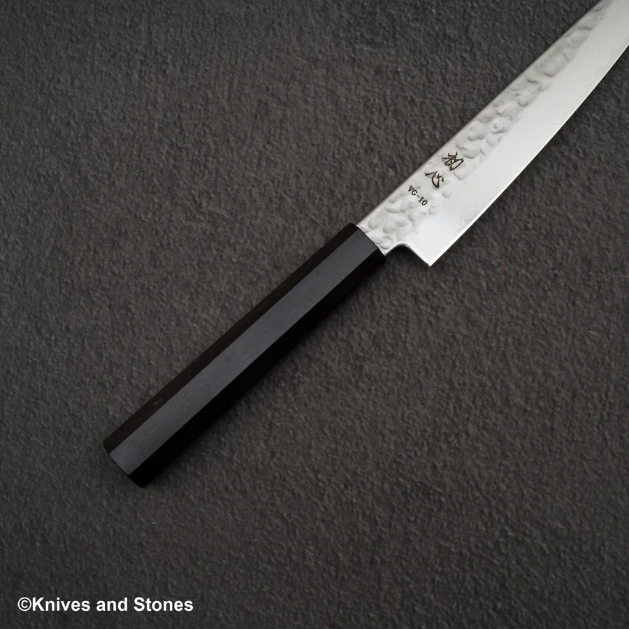 Hatsukokoro Hayabusa VG10 Damascus Tsuchime Petty 150mm Ebony Handle