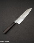Hatsukokoro Hayabusa VG10 Damascus Tsuchime Santoku 180mm Ebony Handle