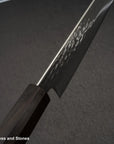 Hatsukokoro Hayabusa VG10 Damascus Tsuchime Santoku 180mm Ebony Handle