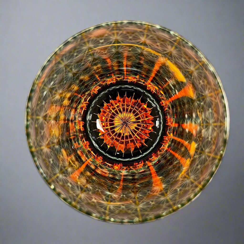 Yamada Glass Edo Kiriko Crystal Whisky Glass - Entsunagi 縁繋ぎ (Amber Green)