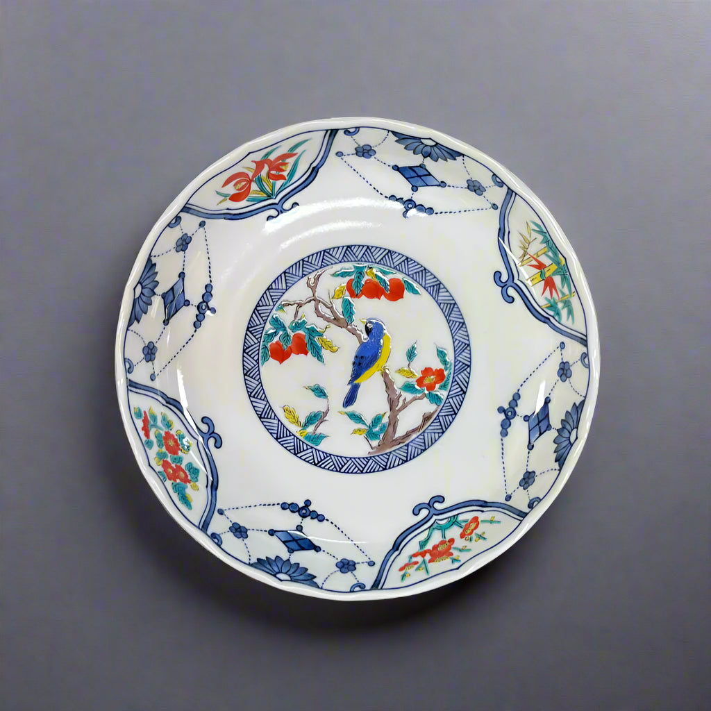 Kutani-ware Seiko Kiln Floral and Bird Plate Set (5 pcs)
