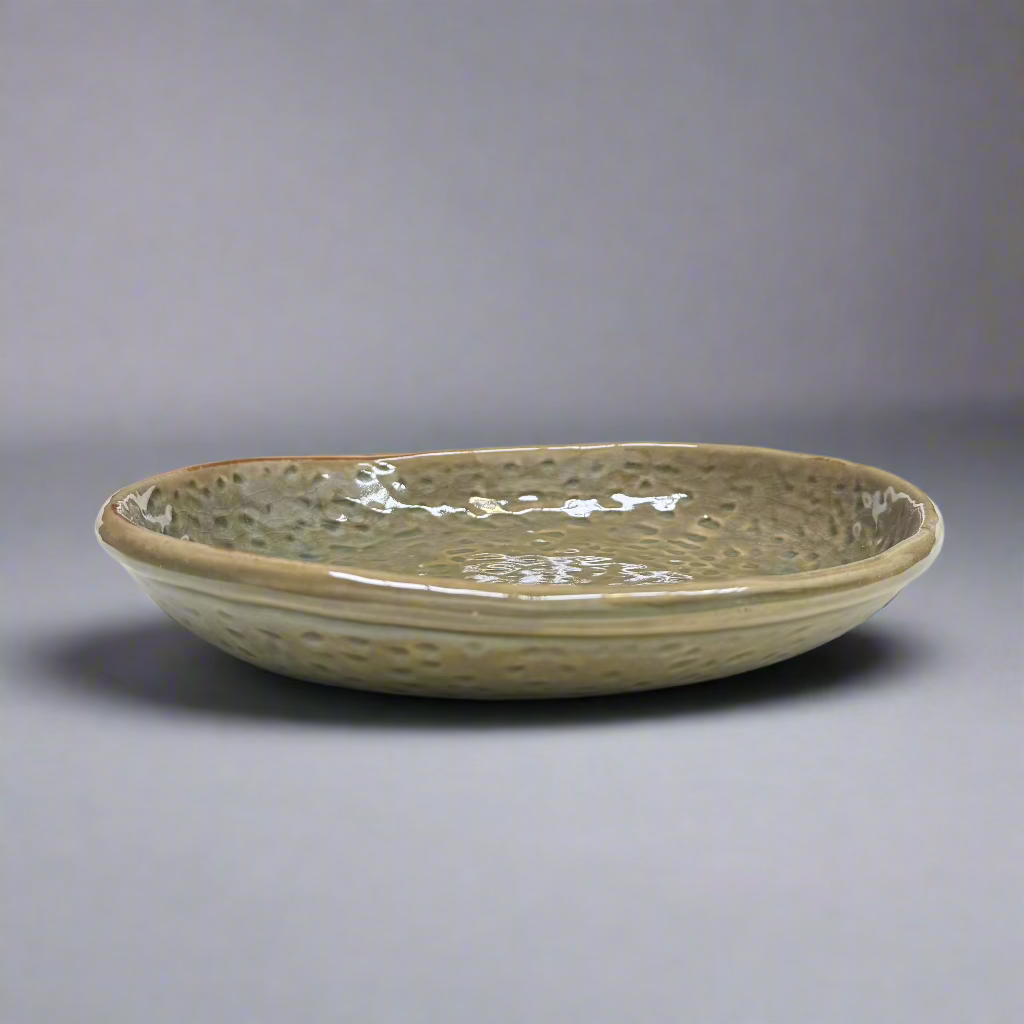 Fukui Craft Ash Cracked Glaze Oval Plate