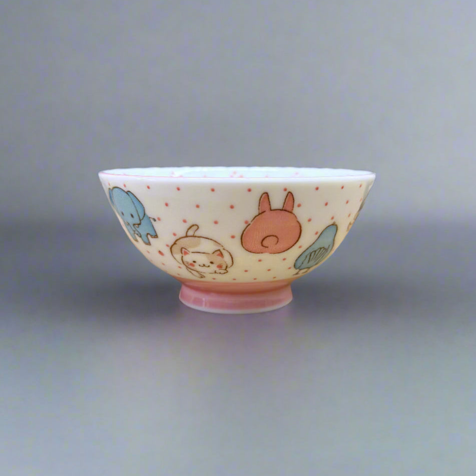 Mino-ware Pink Animal Rice Bowl