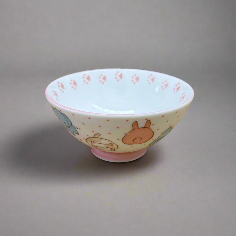 Mino-ware Pink Animal Rice Bowl