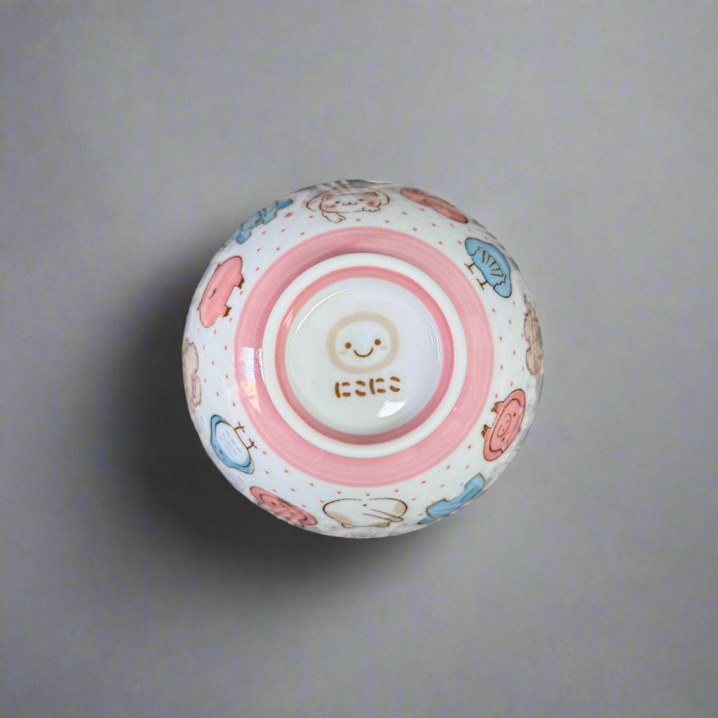 Mino-ware Pink Animal Rice Bowl