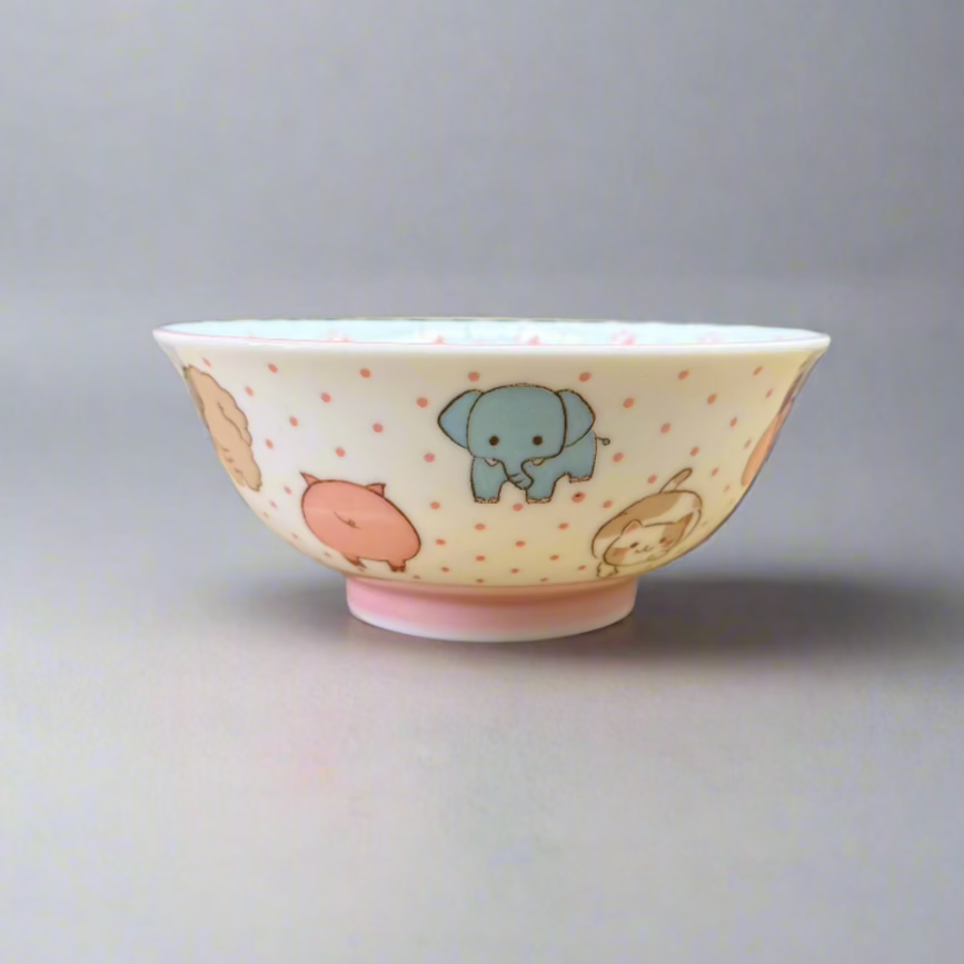 MIno-ware Pink Animal Donburi Bowl