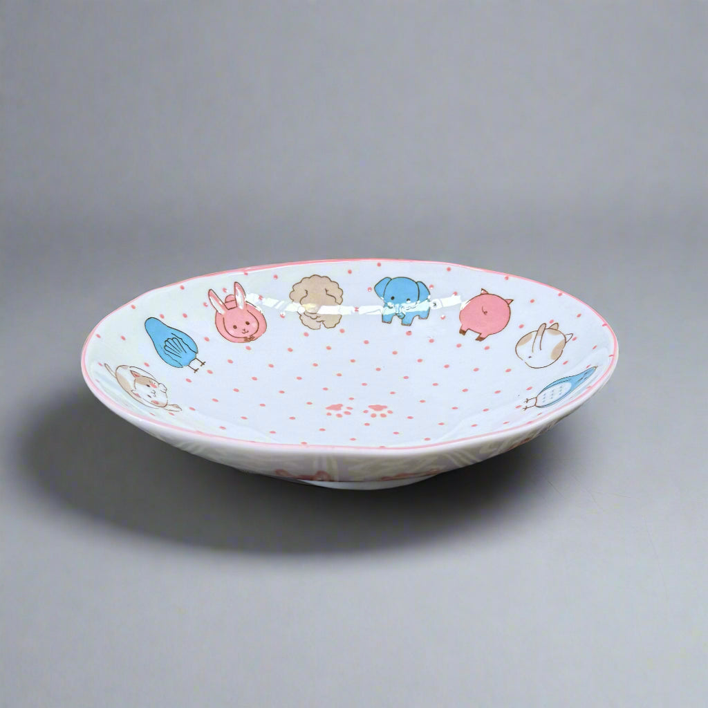 Mino-ware Pink Animal Oval Plate