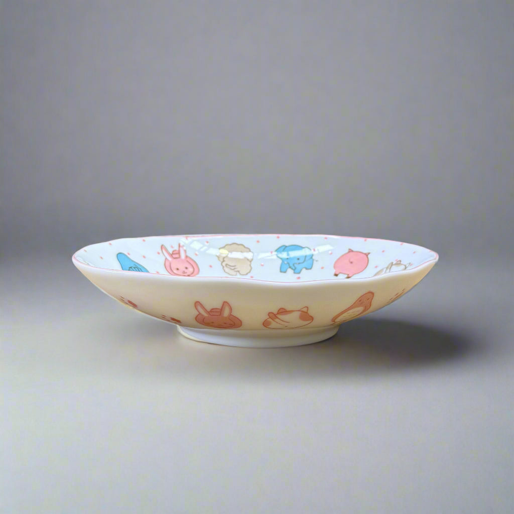 Mino-ware Pink Animal Oval Plate