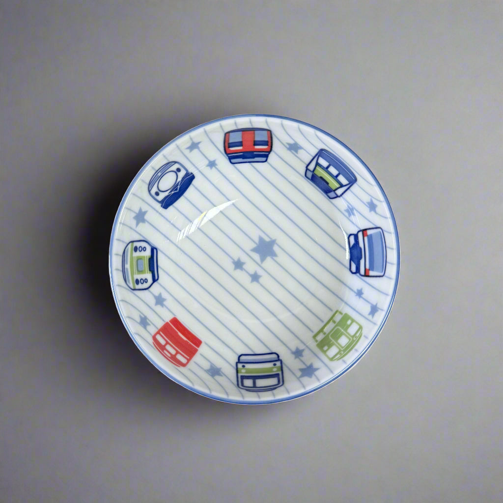Mino-ware Train Pattern Flat Bowl