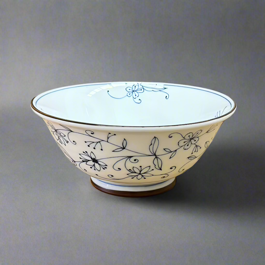 Mino-ware Fine Line Flowers Ramen Bowl