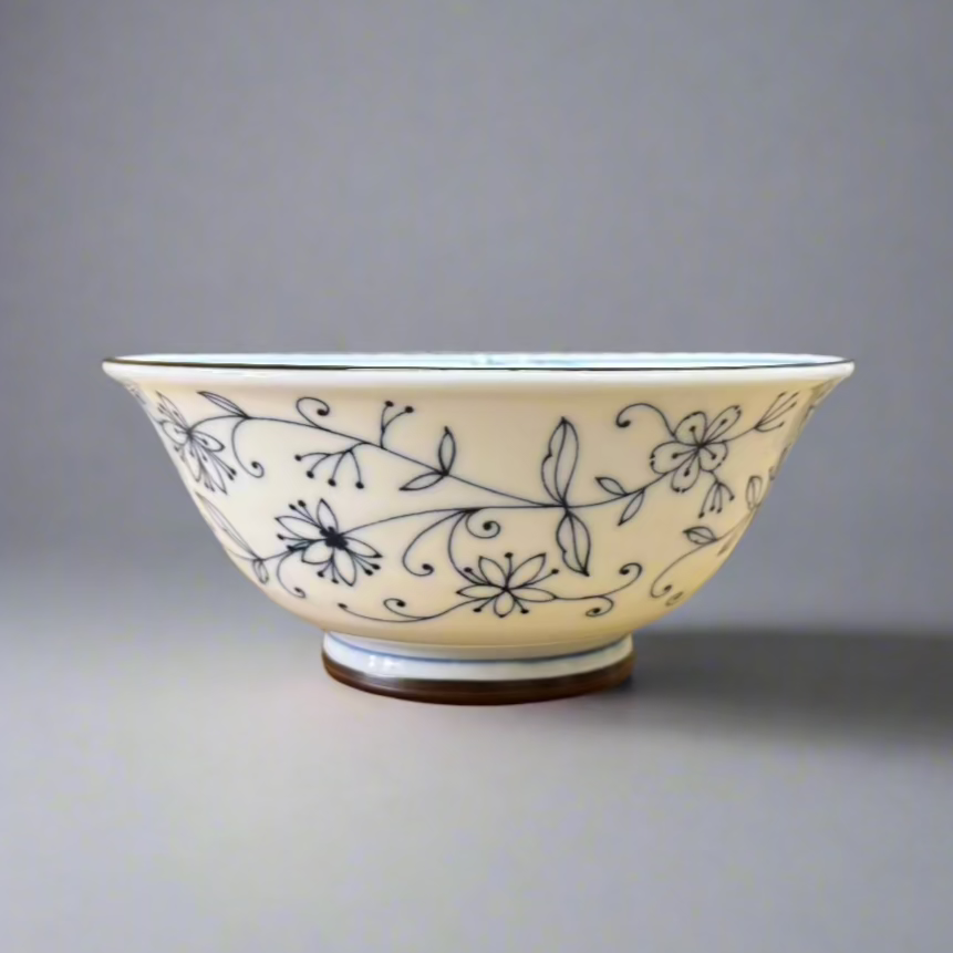 Mino-ware Fine Line Flowers Ramen Bowl