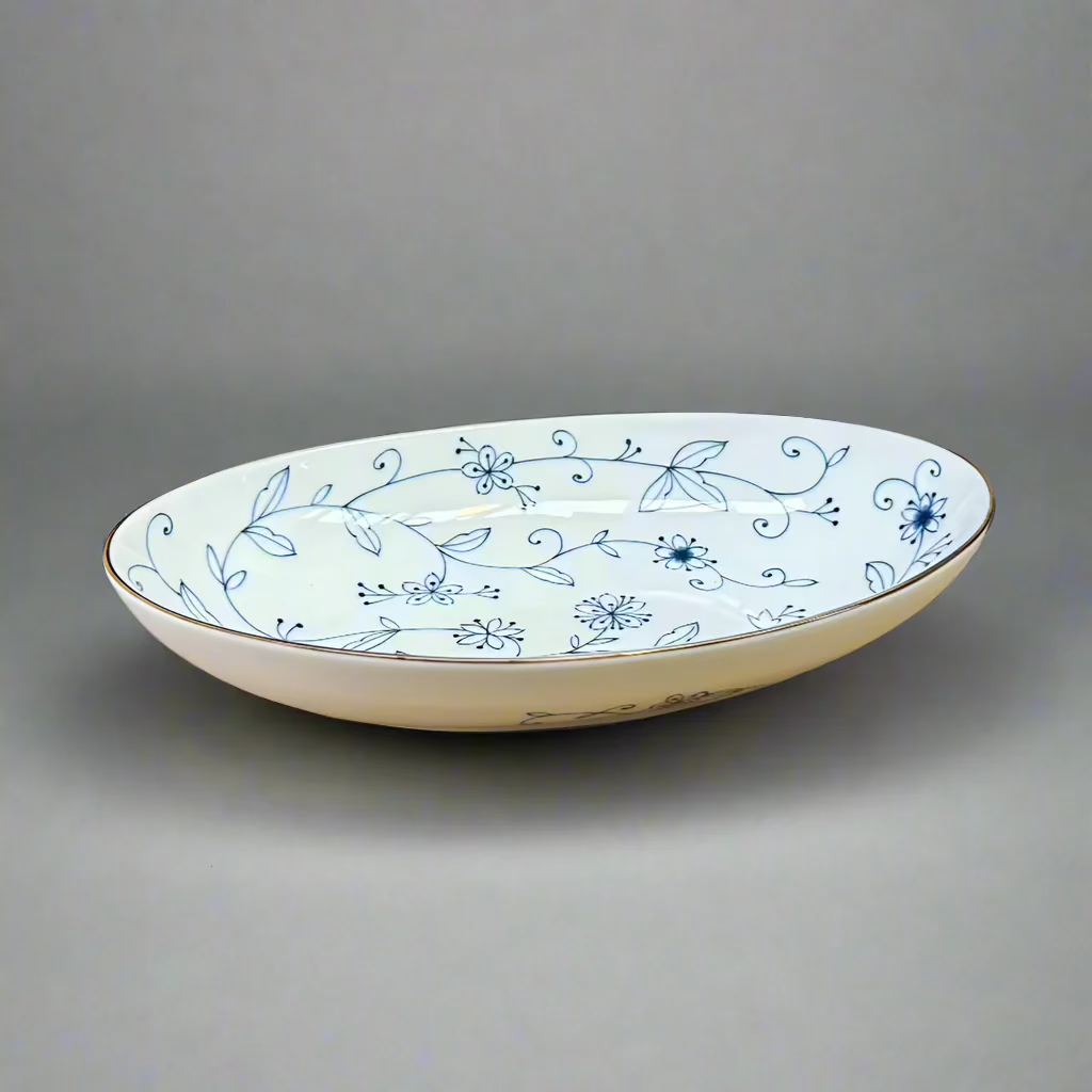 Mino-ware Fine Line Flowers Narrow Plate