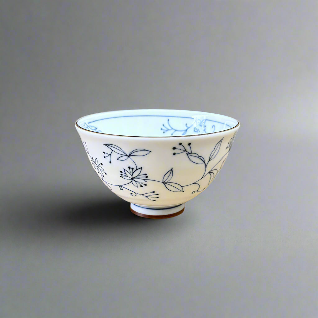 Mino-ware Fine Line Flowers Rice Bowl