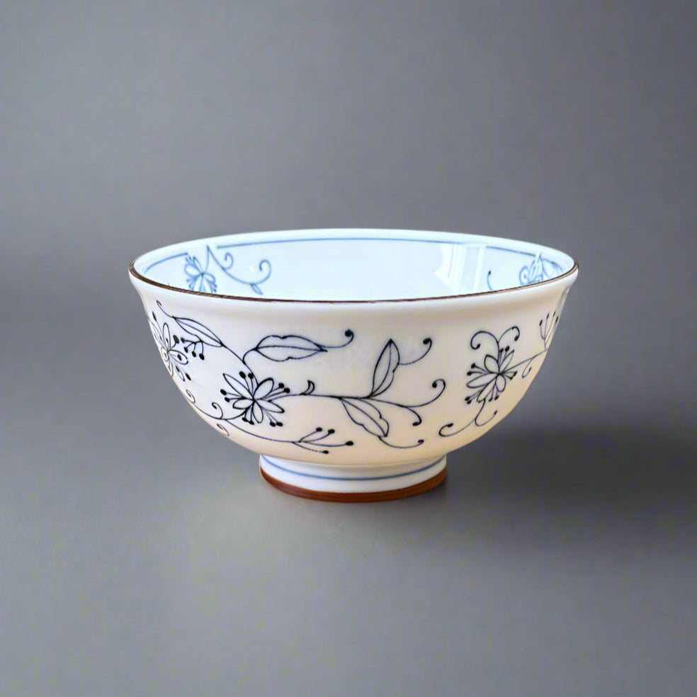 Mino-ware Fine Line Flowers Donburi Bowl
