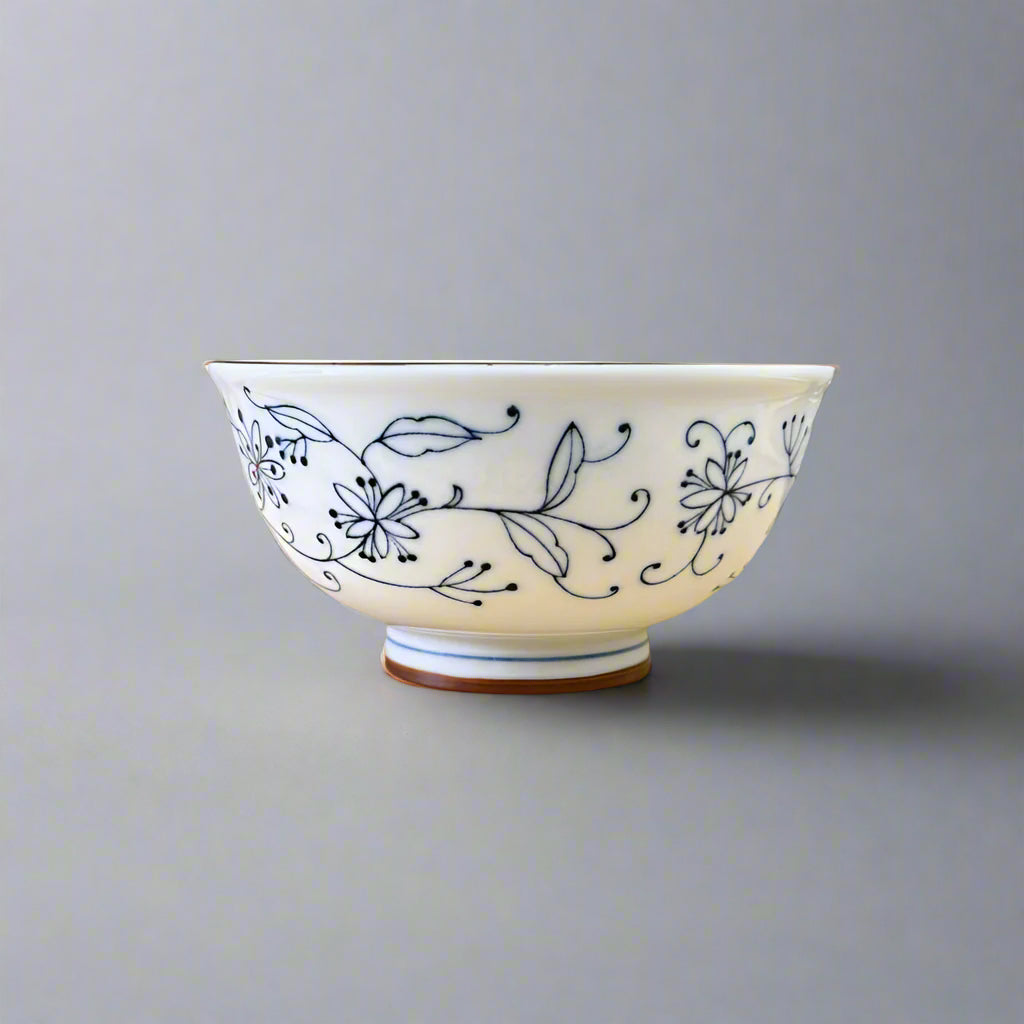 Mino-ware Fine Line Flowers Rice Bowl